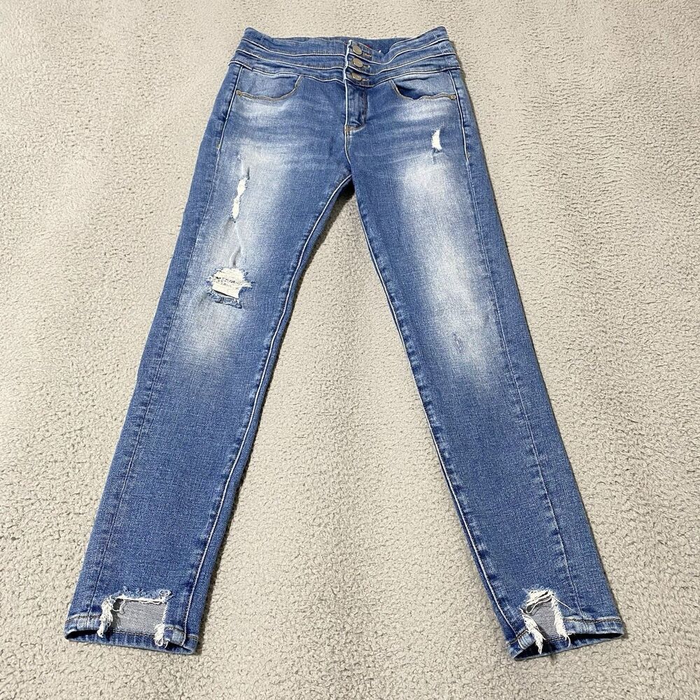 Miss Sixty Blue Attack Cropped Jeans Womens 28x27 Blue Skinny Ankle Distressed